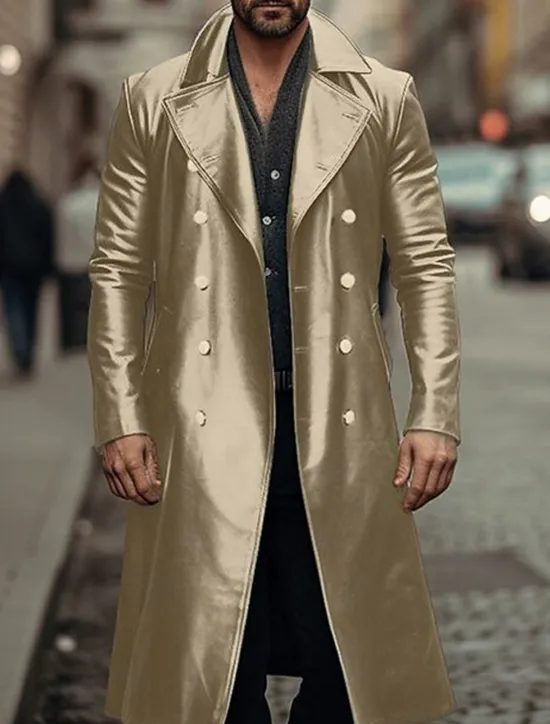 Outlet OUKU Men's Faux Leather Jacket Winter Coat Transition Jacket Peacoat Trench Coat Office & Career Daily Wear Winter PU Thermal Warm Windproof Outerwear Clothing Apparel Fashion Warm Ups Plain Pocket Lapel