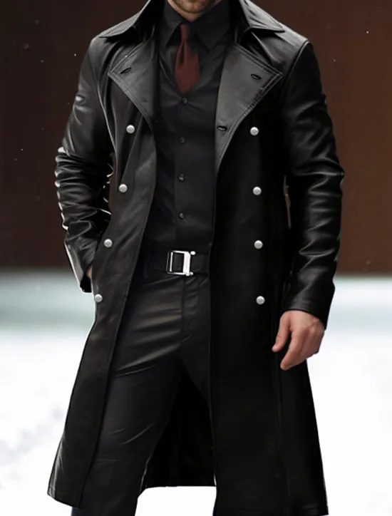 Outlet OUKU Men's Faux Leather Jacket Winter Coat Transition Jacket Peacoat Trench Coat Office & Career Daily Wear Winter PU Thermal Warm Windproof Outerwear Clothing Apparel Fashion Warm Ups Plain Pocket Lapel