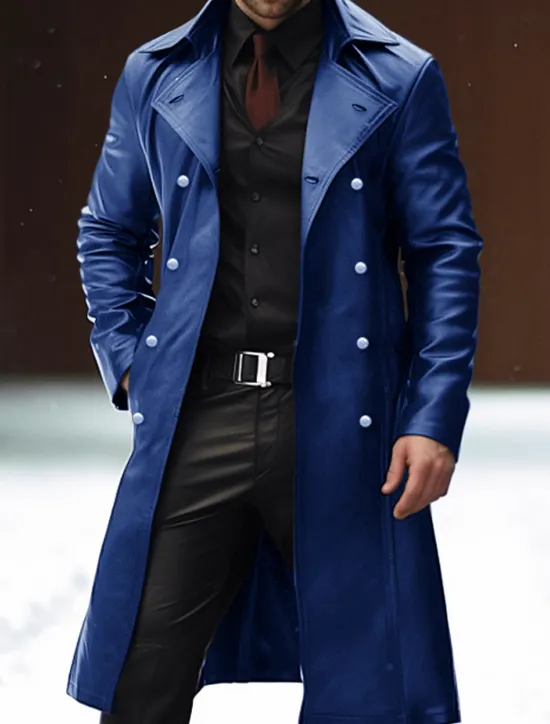 Outlet OUKU Men's Faux Leather Jacket Winter Coat Transition Jacket Peacoat Trench Coat Office & Career Daily Wear Winter PU Thermal Warm Windproof Outerwear Clothing Apparel Fashion Warm Ups Plain Pocket Lapel