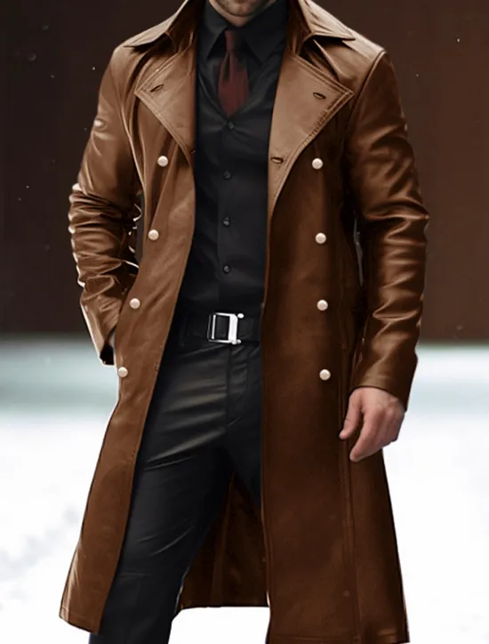 Outlet OUKU Men's Faux Leather Jacket Winter Coat Transition Jacket Peacoat Trench Coat Office & Career Daily Wear Winter PU Thermal Warm Windproof Outerwear Clothing Apparel Fashion Warm Ups Plain Pocket Lapel