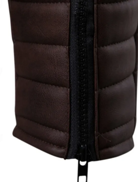 Outlet OUKU Men's Faux Leather Jacket Transition Jacket Biker Jacket Motorcycle Jacket Vacation Daily Windproof Warm Pocket Fall & Winter Plain Fashion Classic Lapel Regular Faux Leather Black Red Coffee Jacket