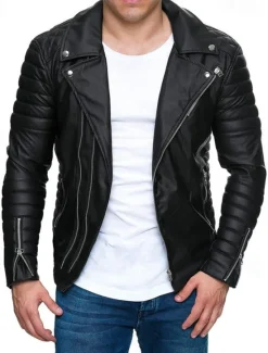Outlet OUKU Men's Faux Leather Jacket Transition Jacket Biker Jacket Motorcycle Jacket Vacation Daily Windproof Warm Pocket Fall & Winter Plain Fashion Classic Lapel Regular Faux Leather Black Red Coffee Jacket