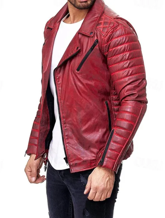 Outlet OUKU Men's Faux Leather Jacket Transition Jacket Biker Jacket Motorcycle Jacket Vacation Daily Windproof Warm Pocket Fall & Winter Plain Fashion Classic Lapel Regular Faux Leather Black Red Coffee Jacket