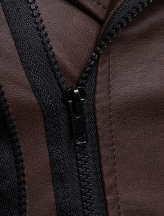 Outlet OUKU Men's Faux Leather Jacket Transition Jacket Biker Jacket Motorcycle Jacket Vacation Daily Windproof Warm Pocket Fall & Winter Plain Fashion Classic Lapel Regular Faux Leather Black Red Coffee Jacket