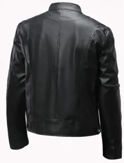 Outlet OUKU Men's Faux Leather Jacket Shirt Jacket Transition Jacket Biker Jacket Vacation Daily Windproof Warm Pocket Fall & Winter Plain Fashion Classic Stand Collar Regular Faux Leather Black Khaki Jacket