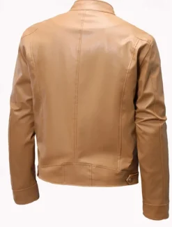 Outlet OUKU Men's Faux Leather Jacket Shirt Jacket Transition Jacket Biker Jacket Vacation Daily Windproof Warm Pocket Fall & Winter Plain Fashion Classic Stand Collar Regular Faux Leather Black Khaki Jacket