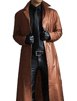 Discount OUKU Men's Faux Leather Jacket Winter Coat Faux Leather Trench Coat Transition Jacket Trench Coat Business Casual Artificial Leather Windproof Outerwear Clothing Apparel Chic & Modern Single Breasted