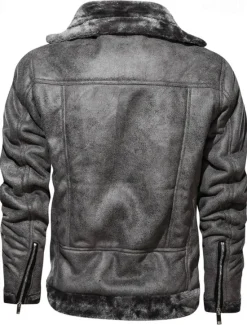 Best OUKU Men's Faux Leather Jacket Fleece Jacket Biker Jacket Vintage Leather Jacket Vacation Daily Windproof Warm Pocket Fall & Winter Plain Fashion Classic Lapel Regular Faux Leather Black Brown Gray Jacket