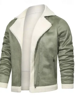Best OUKU Men's Faux Leather Jacket Fleece Jacket Biker Jacket Vintage Leather Jacket Vacation Daily Windproof Warm Pocket Fall & Winter Plain Fashion Classic Lapel Regular Faux Leather Black Brown Gray Jacket