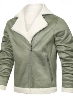 Best OUKU Men's Faux Leather Jacket Fleece Jacket Biker Jacket Vintage Leather Jacket Vacation Daily Windproof Warm Pocket Fall & Winter Plain Fashion Classic Lapel Regular Faux Leather Black Brown Gray Jacket