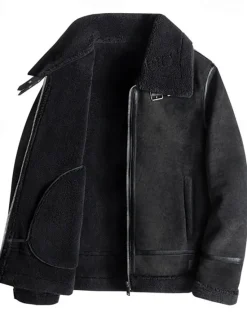 Clearance OUKU Men's Faux Leather Jacket Fleece Jacket Biker Jacket Motorcycle Jacket Daily Vacation Windproof Warm Pocket Fall & Winter Plain Fashion Classic Lapel Regular Black Beige Coffee Jacket