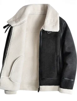 Clearance OUKU Men's Faux Leather Jacket Fleece Jacket Biker Jacket Motorcycle Jacket Daily Vacation Windproof Warm Pocket Fall & Winter Plain Fashion Classic Lapel Regular Black Beige Coffee Jacket