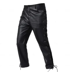 OUKU Men's Faux Leather Pants Casual Pants Straight Leg Solid Colored Sports Full Length Casual Nightclub Clubwear Streetwear Casual Black Wine Inelastic