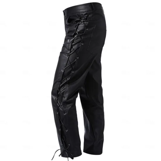 OUKU Men's Faux Leather Pants Casual Pants Straight Leg Solid Colored Sports Full Length Casual Nightclub Clubwear Streetwear Casual Black Wine Inelastic