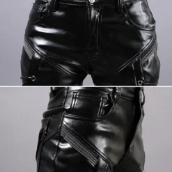 Sale OUKU Men's Faux Leather Pants Drawstring Solid Colored Outdoor Sports Full Length Party Casual Fashion Casual Black Red Inelastic