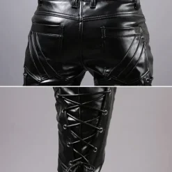 Sale OUKU Men's Faux Leather Pants Drawstring Solid Colored Outdoor Sports Full Length Party Casual Fashion Casual Black Red Inelastic