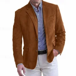 Best OUKU Men's Faux Suede Jacket Faux Suede Blazer Business Attire Company Party Fashion Casual Fall / Winter Faux Suede Plain Pocket Buttons Comfortable Single Breasted Blazer Dark Navy Brown Green khaki