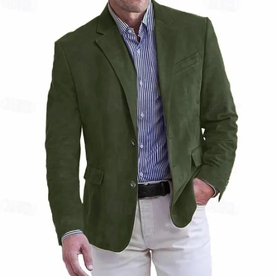 Best OUKU Men's Faux Suede Jacket Faux Suede Blazer Business Attire Company Party Fashion Casual Fall / Winter Faux Suede Plain Pocket Buttons Comfortable Single Breasted Blazer Dark Navy Brown Green khaki