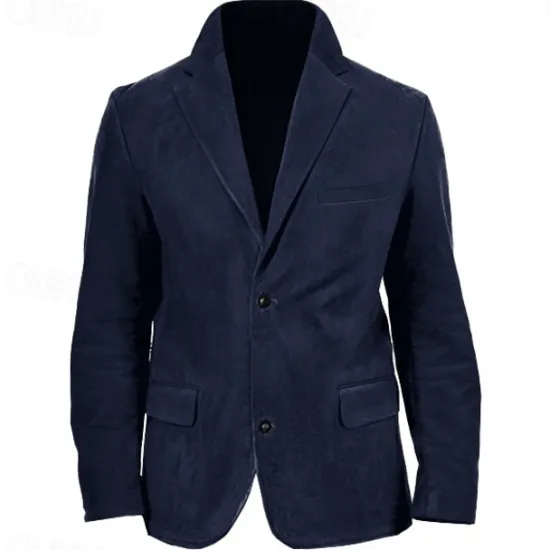Outlet OUKU Men's Faux Suede Jacket Faux Suede Blazer Business Cocktail Party Wedding Party Fashion Casual Fall / Winter Polyester Faux Suede Plain Pocket Buttons Comfortable Single Breasted Blazer Dark Navy