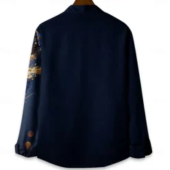 New OUKU Men's Feathers Summer Hawaiian Shirt Button Up Shirt Aloha Shirt Long Sleeve Hawaiian Vacation Spring Fall Turndown Button Up Violet Blue Green Peacock Blue