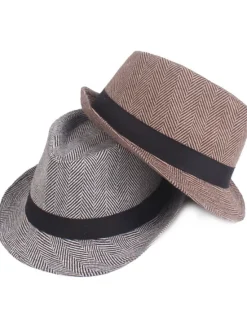 Hot OUKU Men's Fedora Hat Panama Hat khaki Light Grey Cotton Streetwear Stylish 1920s Fashion Outdoor Daily Going out Graphic Prints Sunscreen