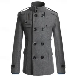 Best OUKU Men's Field Coat Peacoat Trench Coat Daily Vacation Fall & Winter Polyester Thermal Warm Outerwear Clothing Apparel Fashion Classic Plain Pocket Stand Collar Double Breasted