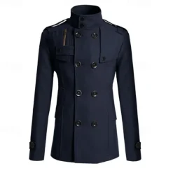 Best OUKU Men's Field Coat Peacoat Trench Coat Daily Vacation Fall & Winter Polyester Thermal Warm Outerwear Clothing Apparel Fashion Classic Plain Pocket Stand Collar Double Breasted