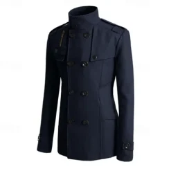 Best OUKU Men's Field Coat Peacoat Trench Coat Daily Vacation Fall & Winter Polyester Thermal Warm Outerwear Clothing Apparel Fashion Classic Plain Pocket Stand Collar Double Breasted