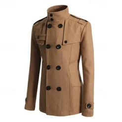 Best OUKU Men's Field Coat Peacoat Trench Coat Daily Vacation Fall & Winter Polyester Thermal Warm Outerwear Clothing Apparel Fashion Classic Plain Pocket Stand Collar Double Breasted