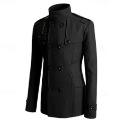 Best OUKU Men's Field Coat Peacoat Trench Coat Daily Vacation Fall & Winter Polyester Thermal Warm Outerwear Clothing Apparel Fashion Classic Plain Pocket Stand Collar Double Breasted
