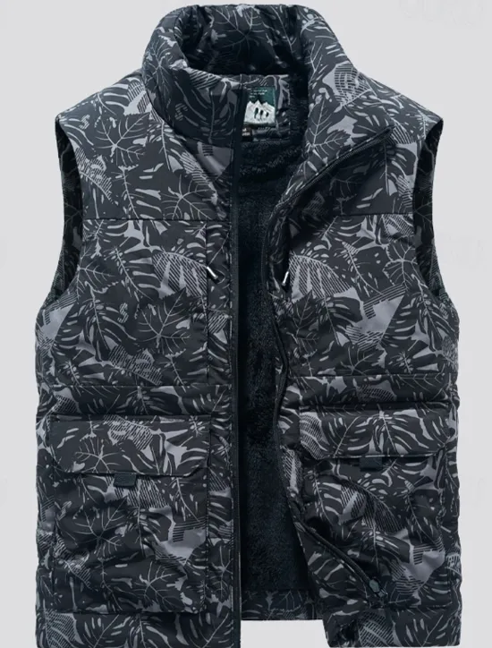 Online OUKU Men's Fishing Vest Daily Casual Spring & Fall Pocket Polyester Comfortable Solid Color Zipper Stand Collar Black Khaki Dark Blue Dark Gray Vest