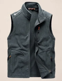 Best OUKU Men's Fishing Vest Daily Casual Fall & Winter Pocket Fleece Polyester Thermal Warm Plain Zipper Stand Collar Regular Fit Black Army Green Dark Blue Dark Gray Vest