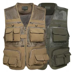 Online OUKU Men's Fishing Vest Hiking Vest Sleeveless V Neck Vest / Gilet Jacket Top Outdoor Breathable Quick Dry Multi Pockets Lightweight Polyester Army Green Khaki Dark Blue Fishing Climbing Camping / Hiking