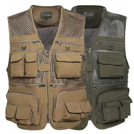 Online OUKU Men's Fishing Vest Hiking Vest Sleeveless V Neck Vest / Gilet Jacket Top Outdoor Breathable Quick Dry Multi Pockets Lightweight Polyester Army Green Khaki Dark Blue Fishing Climbing Camping / Hiking