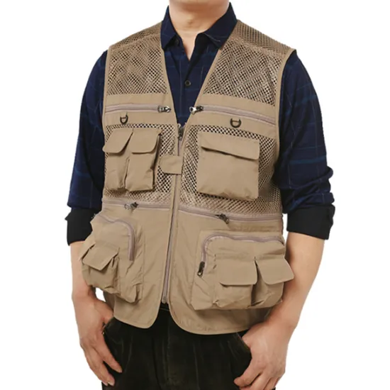 Online OUKU Men's Fishing Vest Hiking Vest Sleeveless V Neck Vest / Gilet Jacket Top Outdoor Breathable Quick Dry Multi Pockets Lightweight Polyester Army Green Khaki Dark Blue Fishing Climbing Camping / Hiking