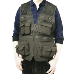 Online OUKU Men's Fishing Vest Hiking Vest Sleeveless V Neck Vest / Gilet Jacket Top Outdoor Breathable Quick Dry Multi Pockets Lightweight Polyester Army Green Khaki Dark Blue Fishing Climbing Camping / Hiking