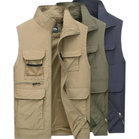 Discount OUKU Men's Fishing Vest Hiking Vest Work Vest Sleeveless Vest / Gilet Jacket Top Outdoor Breathable Quick Dry Lightweight Sweat wicking Military color Blue khaki Fishing Climbing Camping / Hiking / Caving
