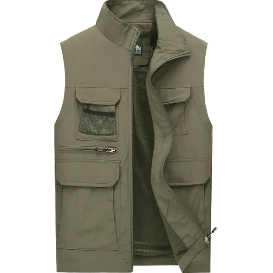 Discount OUKU Men's Fishing Vest Hiking Vest Work Vest Sleeveless Vest / Gilet Jacket Top Outdoor Breathable Quick Dry Lightweight Sweat wicking Military color Blue khaki Fishing Climbing Camping / Hiking / Caving