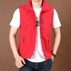 Discount OUKU Men's Fishing Vest Hiking All Seasons Nylon Waterproof Quick Dry Solid Color Black Army Green Red Royal Blue Vest
