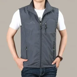Discount OUKU Men's Fishing Vest Hiking All Seasons Nylon Waterproof Quick Dry Solid Color Black Army Green Red Royal Blue Vest