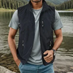 Discount OUKU Men's Fishing Vest Hiking All Seasons Nylon Waterproof Quick Dry Solid Color Black Army Green Red Royal Blue Vest