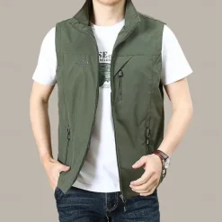 Discount OUKU Men's Fishing Vest Hiking All Seasons Nylon Waterproof Quick Dry Solid Color Black Army Green Red Royal Blue Vest
