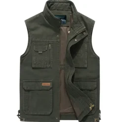 OUKU Men's Fishing Vest Hiking Vest Sleeveless Jacket Coat Top Outdoor Breathable Quick Dry Lightweight Sweat wicking Summer Spring Cotton khaki Army Green Fishing Climbing Running
