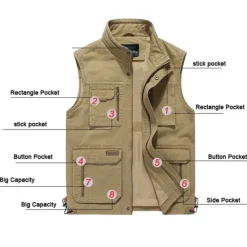 OUKU Men's Fishing Vest Hiking Vest Sleeveless Jacket Coat Top Outdoor Breathable Quick Dry Lightweight Sweat wicking Summer Spring Cotton khaki Army Green Fishing Climbing Running