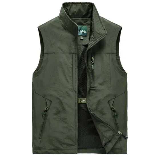 OUKU Men's Fishing Vest Hiking Vest Top Outdoor Breathable Water Resistant Quick Dry Zipper Pocket Mesh Polyester Black Grey khaki Fishing Climbing Camping / Hiking / Caving / Lightweight / Multi Pockets