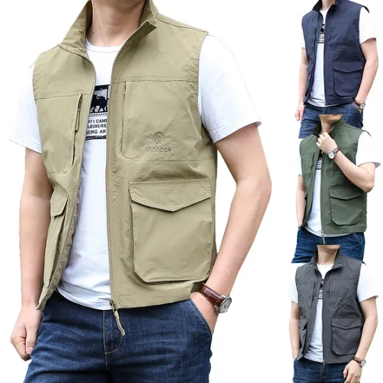 Outlet OUKU Men's Fishing Vest Hiking Vest Top Outdoor Breathable Water Resistant Zipper Pocket Multi Pockets Polyester Army Green Khaki Dark Blue Fishing Climbing