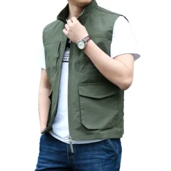 Outlet OUKU Men's Fishing Vest Hiking Vest Top Outdoor Breathable Water Resistant Zipper Pocket Multi Pockets Polyester Army Green Khaki Dark Blue Fishing Climbing