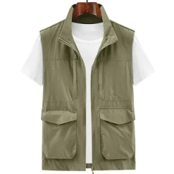 Outlet OUKU Men's Fishing Vest Hiking Vest Top Outdoor Breathable Water Resistant Zipper Pocket Multi Pockets Polyester Army Green Khaki Dark Blue Fishing Climbing
