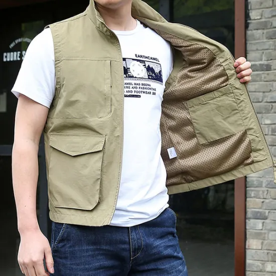 Outlet OUKU Men's Fishing Vest Hiking Vest Top Outdoor Breathable Water Resistant Zipper Pocket Multi Pockets Polyester Army Green Khaki Dark Blue Fishing Climbing
