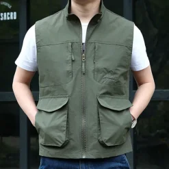 Outlet OUKU Men's Fishing Vest Hiking Vest Top Outdoor Breathable Water Resistant Zipper Pocket Multi Pockets Polyester Army Green Khaki Dark Blue Fishing Climbing